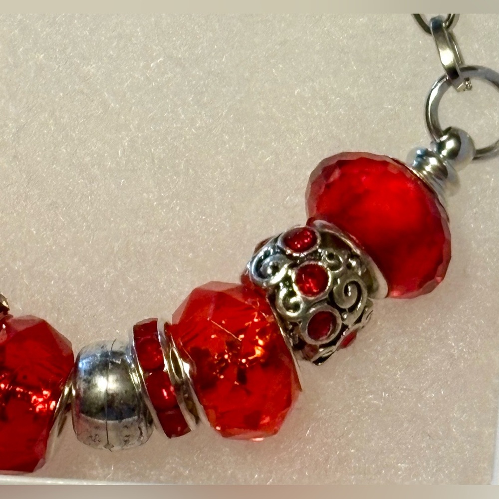 Elegant Red and Silver Beaded Bracelet